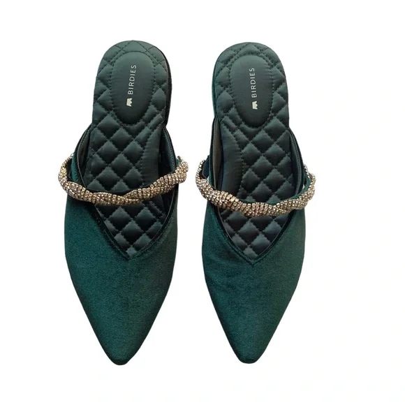 Birdies Shoes Birdies Swan Flat Crystal Bracelet Green Velvet